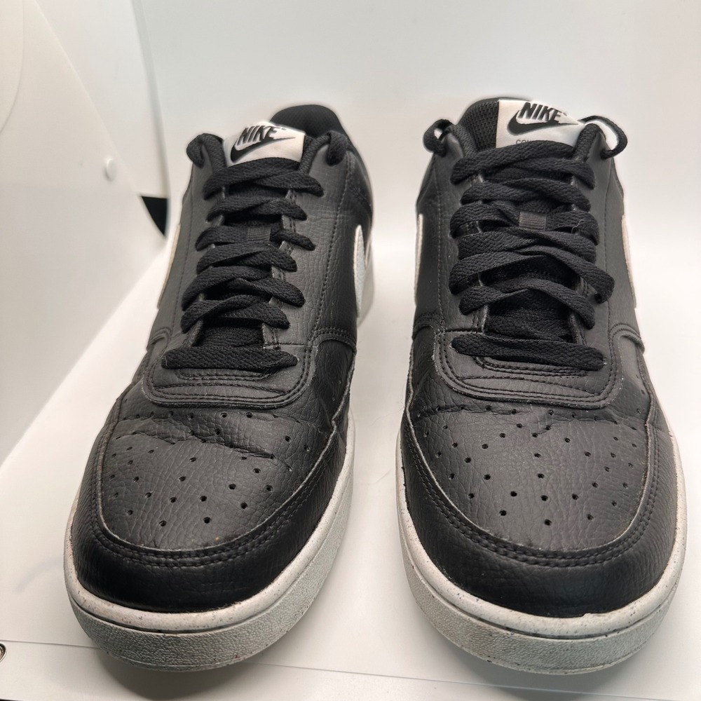 Nike Court Vision Low Sneakers Black White Leather Athletic Sneaker Shoes 10.5 - Picture 1 of 12